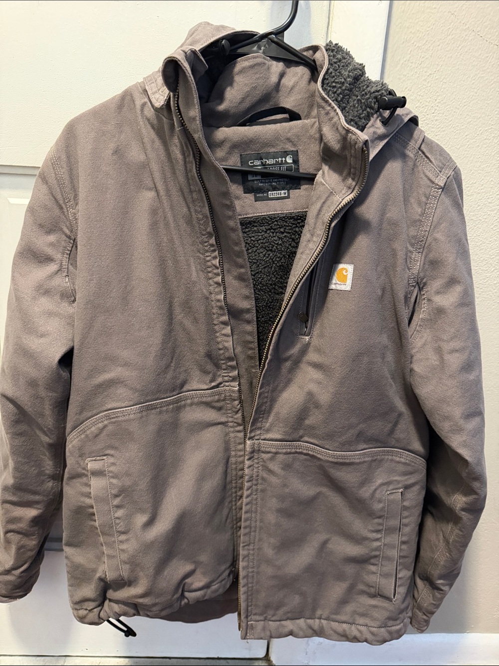 Carhartt Women’s Hooded Work Jacket in Taupe/Brown with Sherpa Lining